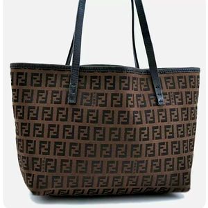 100% Authentic Fendi Tote Bag Canvas & Leather Zucchino Monogram